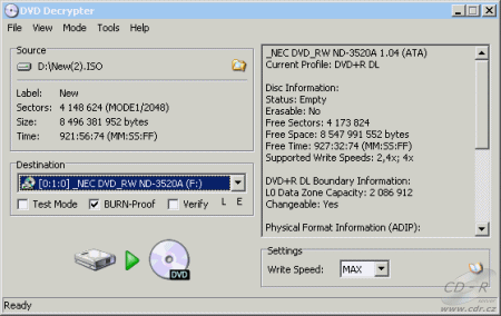 NEC ND-3250 - DVD Decrypter zápis DVD+R DL 4×