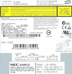 NEC ND-3250 - výrobní štítek