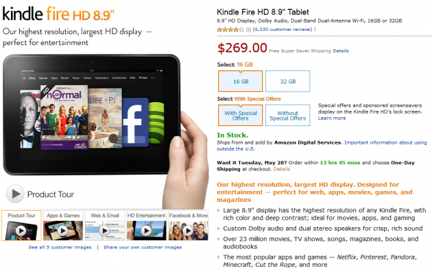 amazon kindle fire hd order