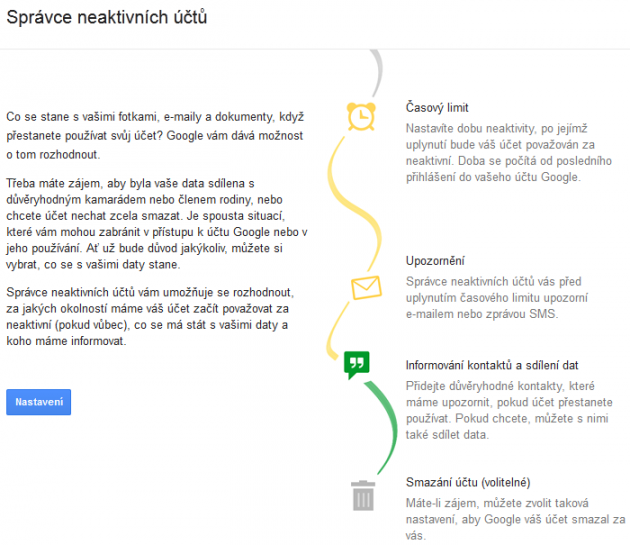 Google správce neaktivních účtů menu