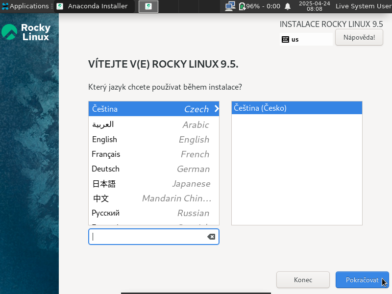 Volba lokalizace instalátoru