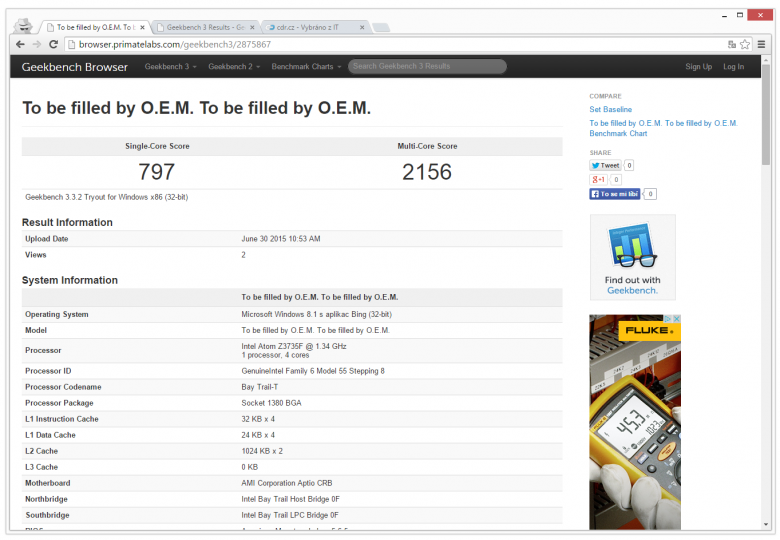 Minix Z 64 Geekbench Skore