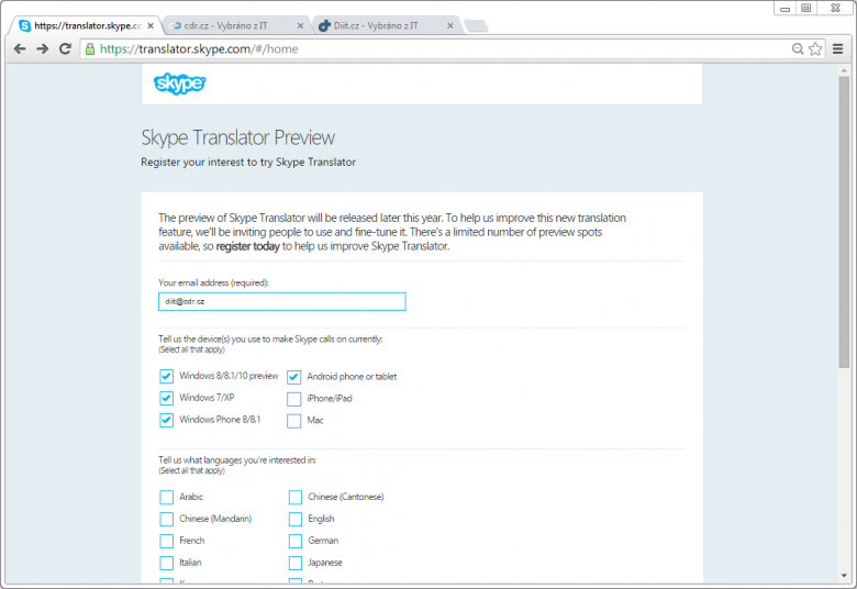 Skype Translator Registrace